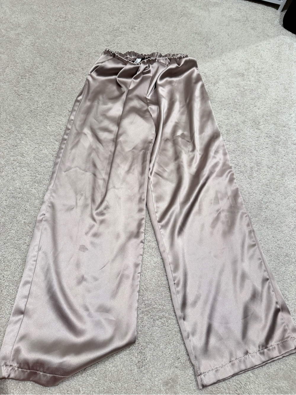 Wide Leg Satin Pants in Taupe